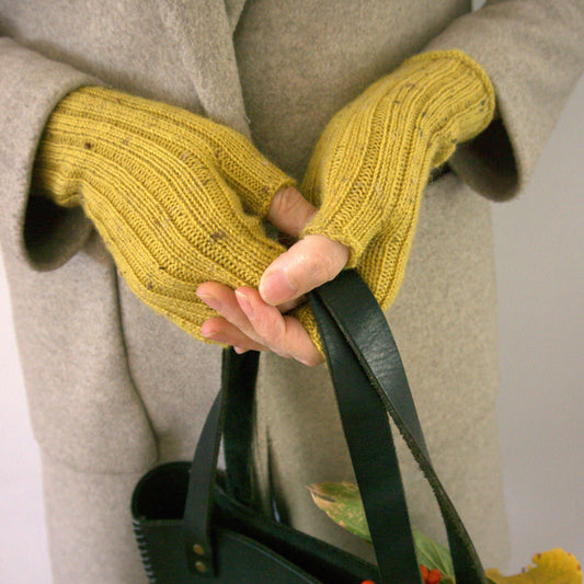 Manusi Galbene Fara Degete Tricotate Manual